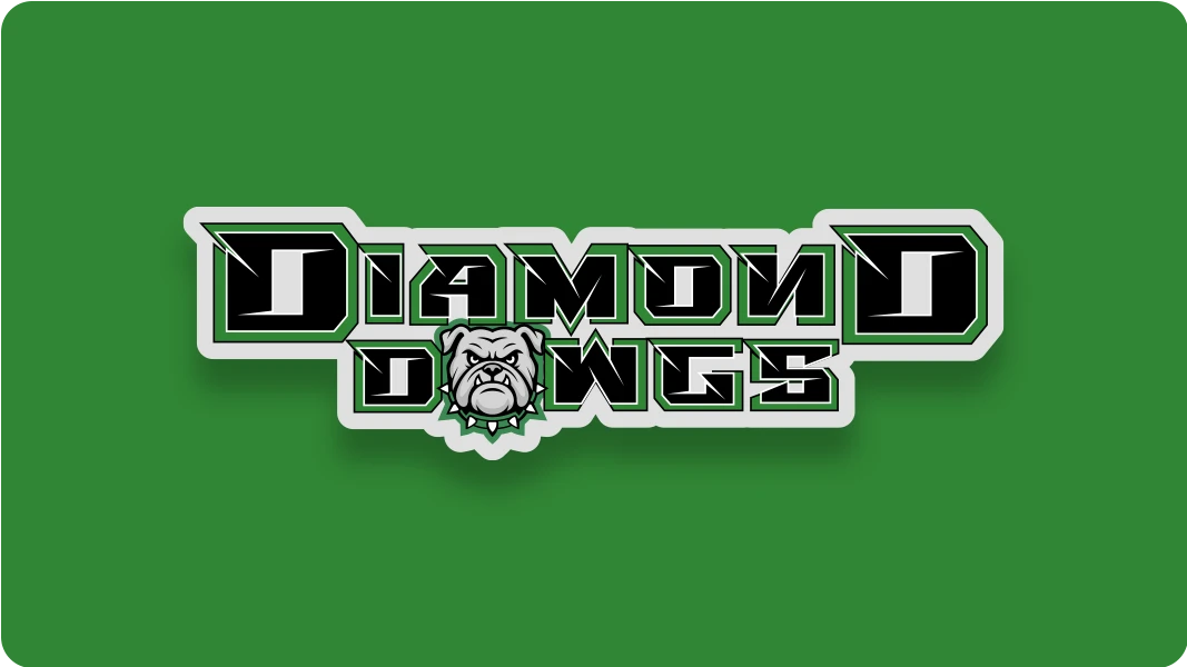 Diamond Dawgs logo on a green background